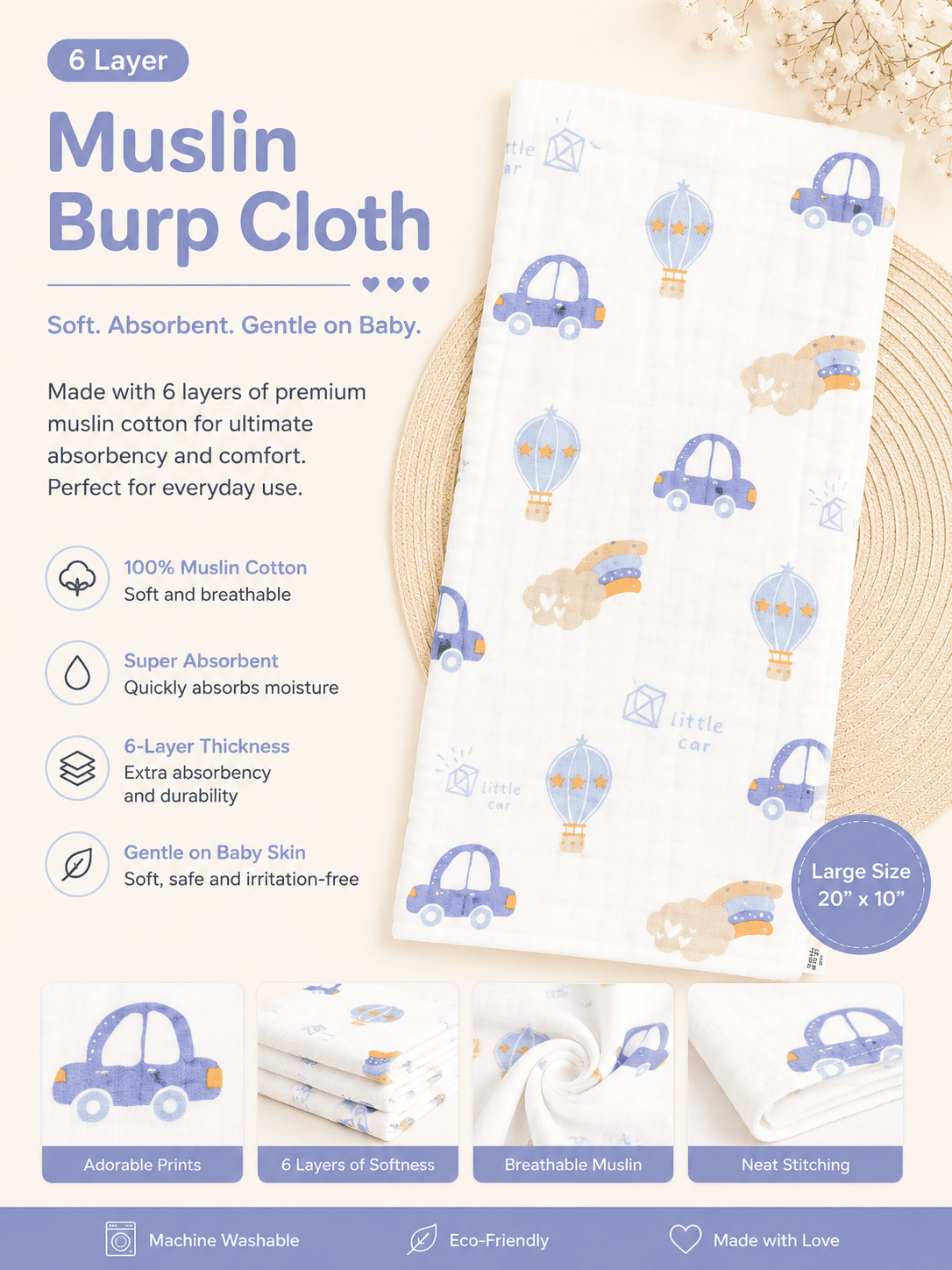 6 Layer Muslin Burp Cloth