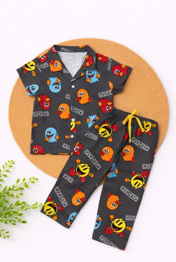 Half Sleeve Kids Night Suit - Black Birds Colours