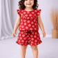 Sleeveless Frill Shorts Set - Red Flower