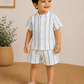 Premium Muslin Co-Ord Set - White Blue Stripes