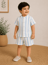 Premium Muslin Co-Ord Set - White Blue Stripes