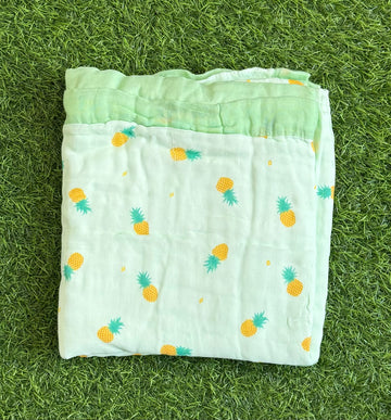 Muslin Receiving Blanket - Green Border with Pineapple 110*110 cm