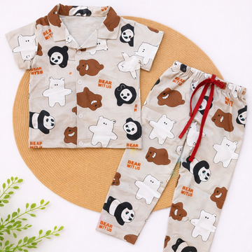 Half Sleeve Kids Night Suit - Bear With Us