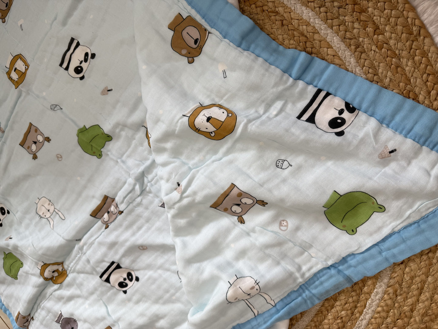 Muslin Receiving Blanket - Blue Animals Friends