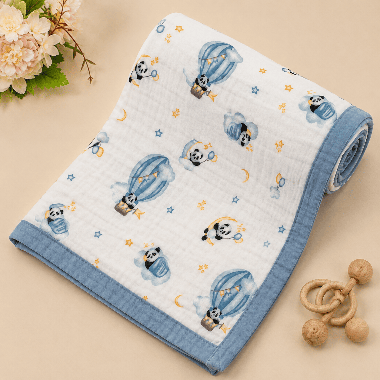Muslin Receiving Blanket - Panda in Parachute