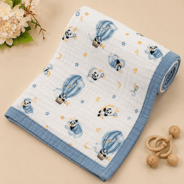 Muslin Receiving Blanket - Panda in Parachute