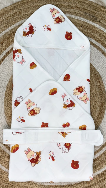 4-Layer Hooded Towel - Lucky Bunny Print
