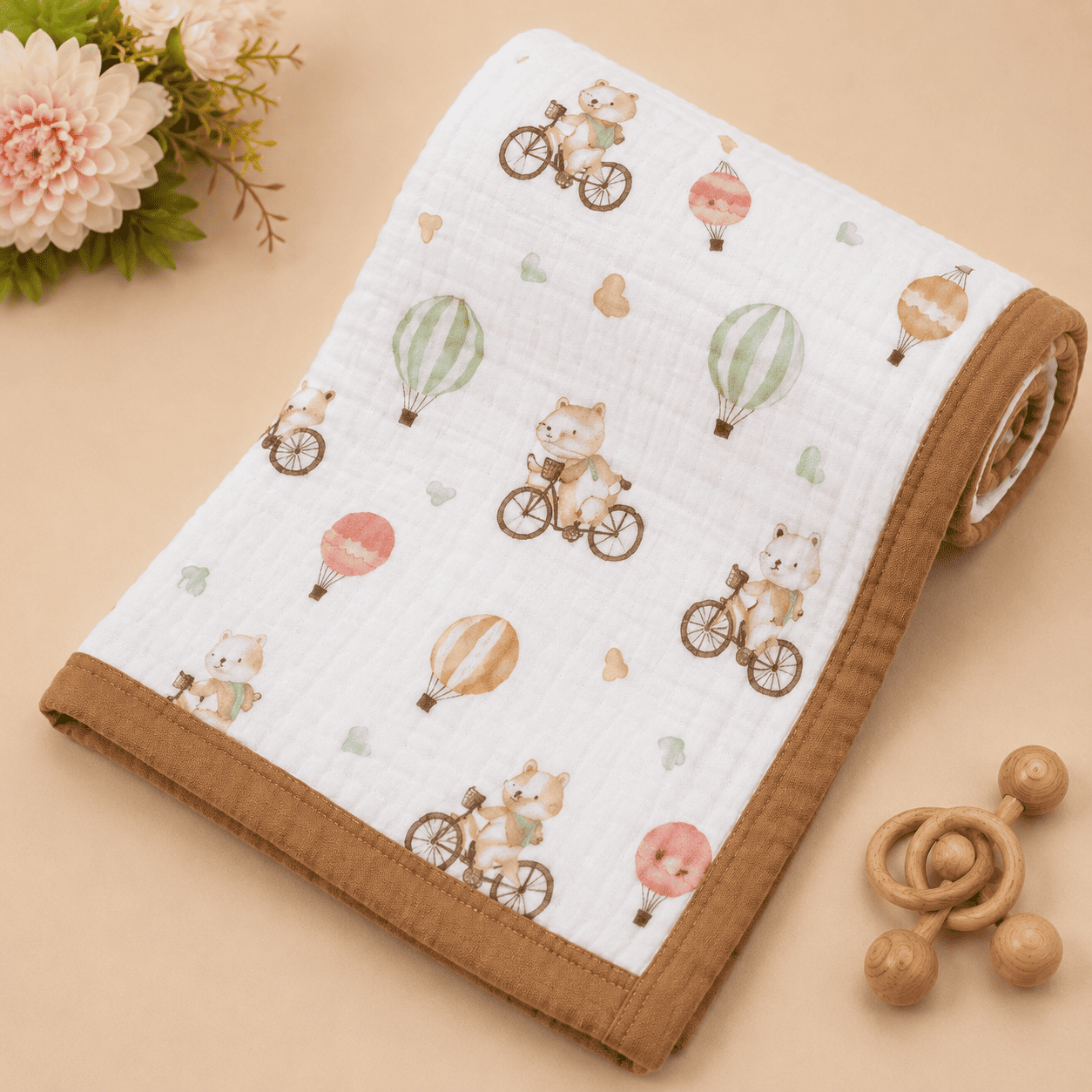 Muslin Receiving Blanket - Bear on Cycle