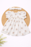Muslin Frock with Headband- Pink Flower with Dot