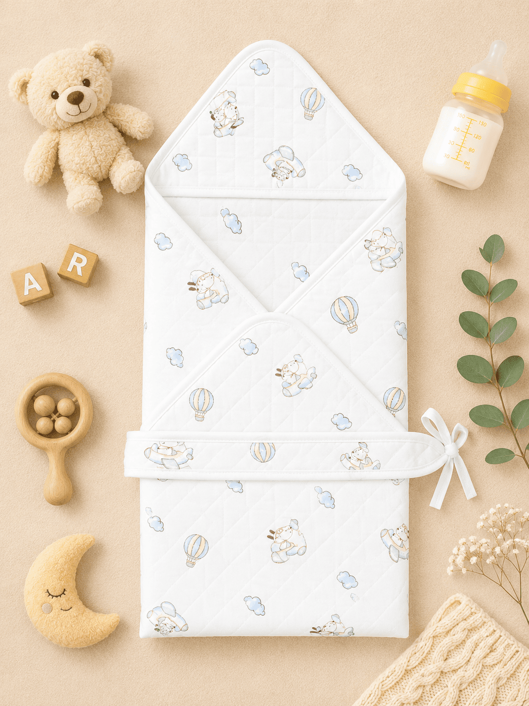 4-Layer Hooded Towel - Flying Puppy Print