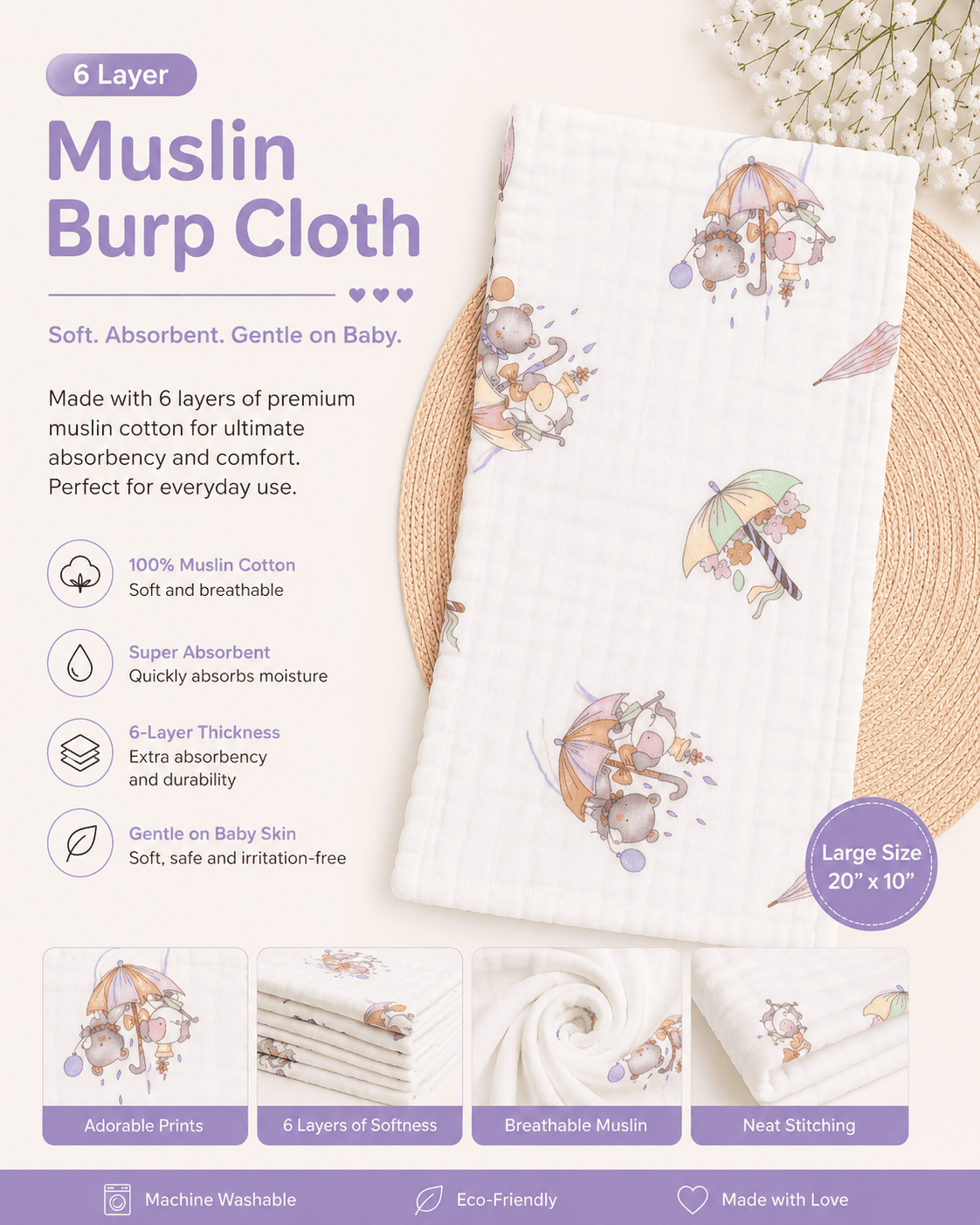 6 Layer Muslin Burp Cloth
