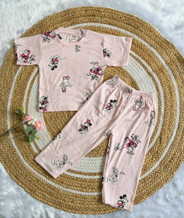 Half Sleeve Co-Ords Set - Pink Micky