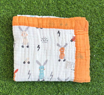 Muslin Receiving Blanket - Orange Border with Rabbit 100*100cm