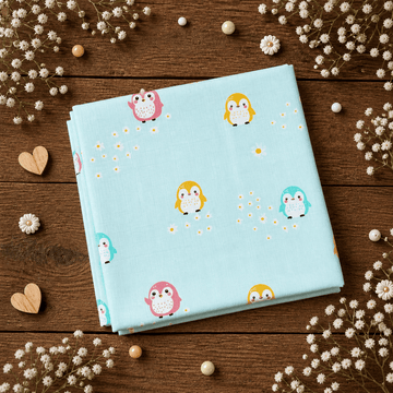 Muslin Bath Towel - Sky Blue Penguin
