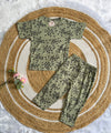 Half Sleeve Co-Ords Set - Green Flower Black
