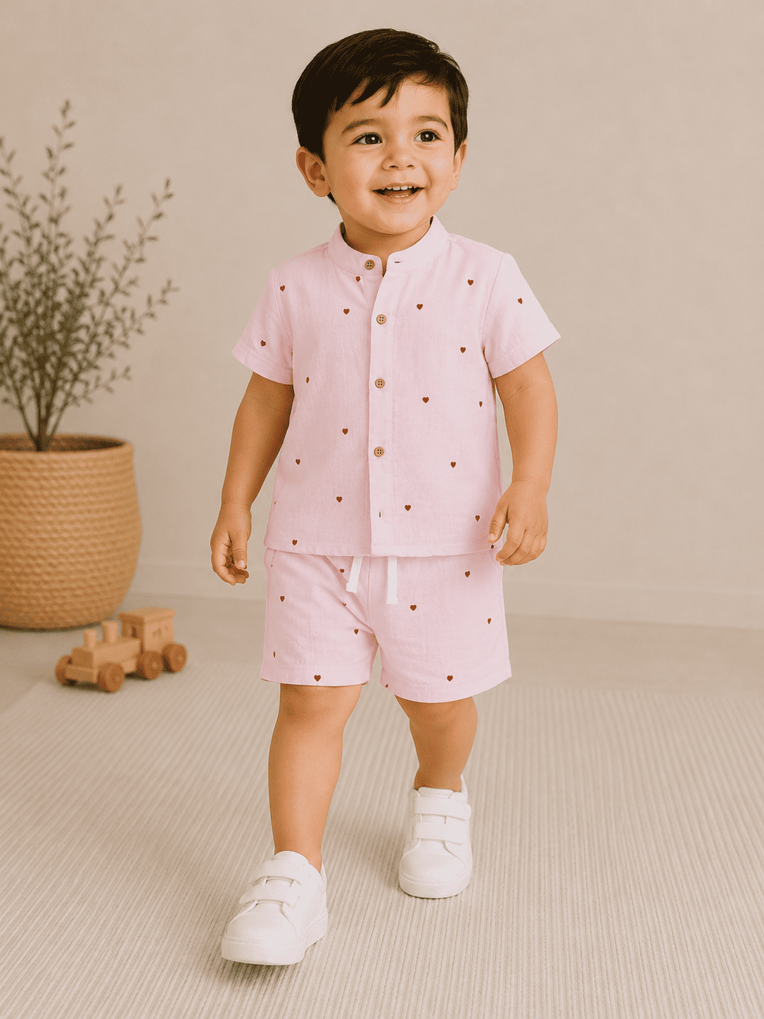Premium Muslin Co-Ord Set for Boys - Pink Colour