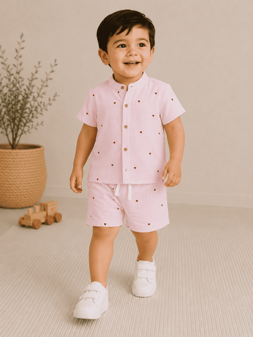 Premium Muslin Co-Ord Set for Boys - Pink Colour