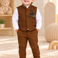 Premium 3-Piece Boys Coat Suit Set - Brown