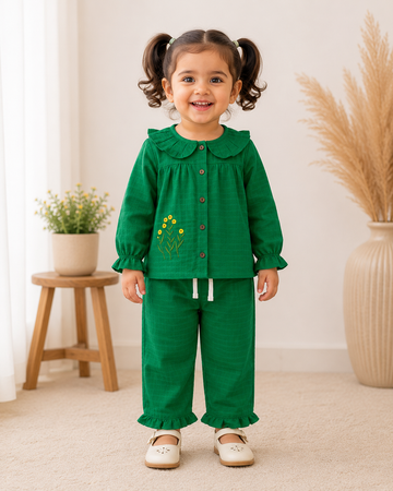 Girls Ruffle Neck Muslin Set