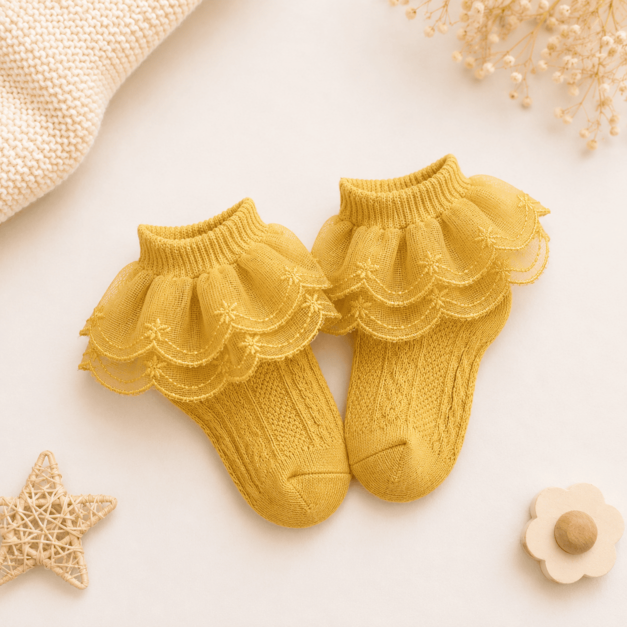Baby Girl Frill Socks - Mustard Yellow