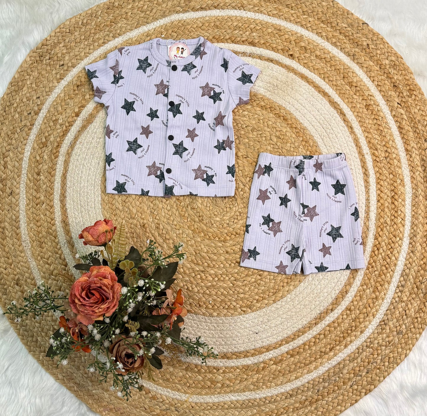 Button Shorts Set - Purple Star
