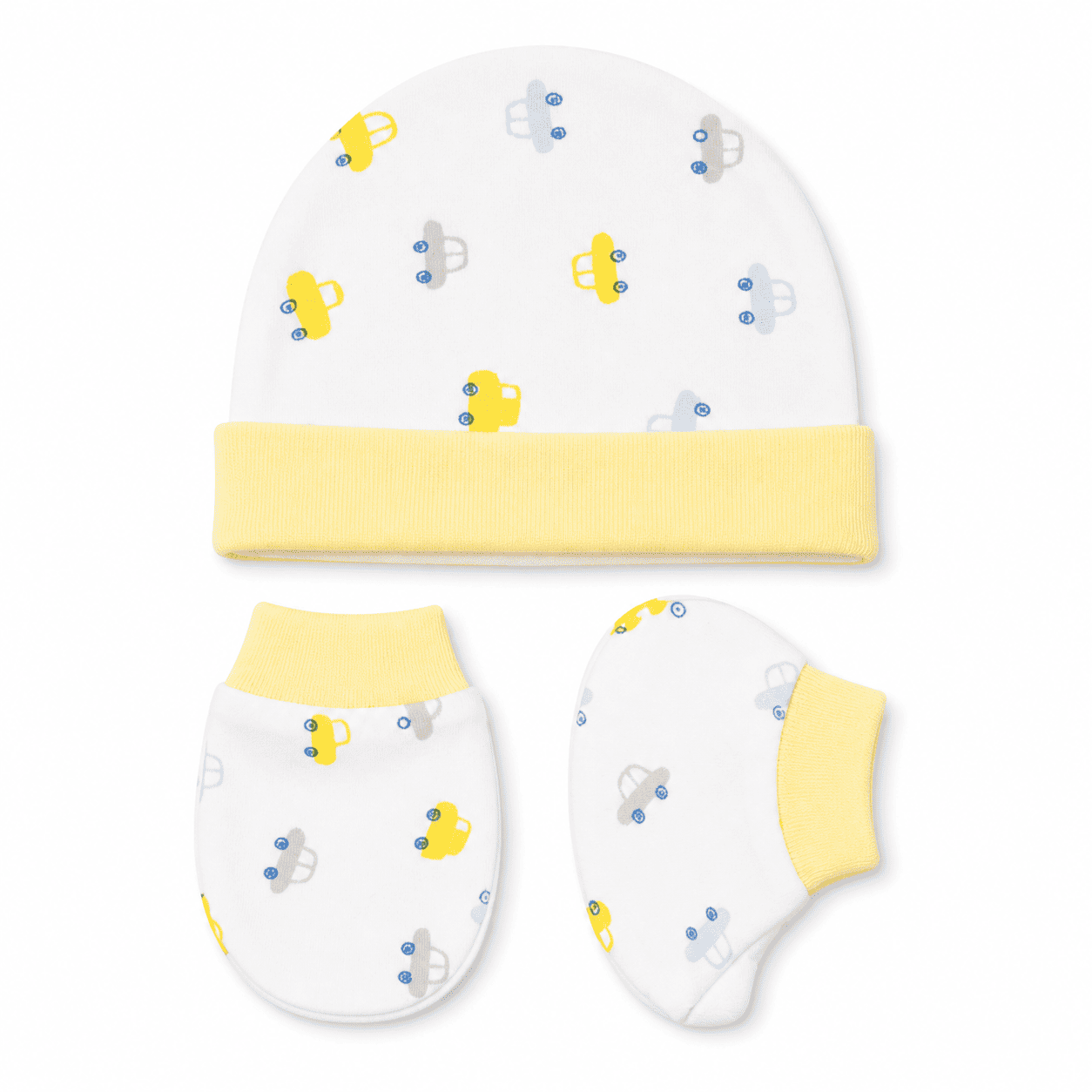 Cap, Mitten & Bootie Set - Yellow Car