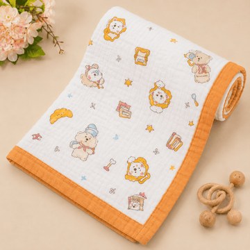 Muslin Receiving Blanket - Dreamy Bear Orange