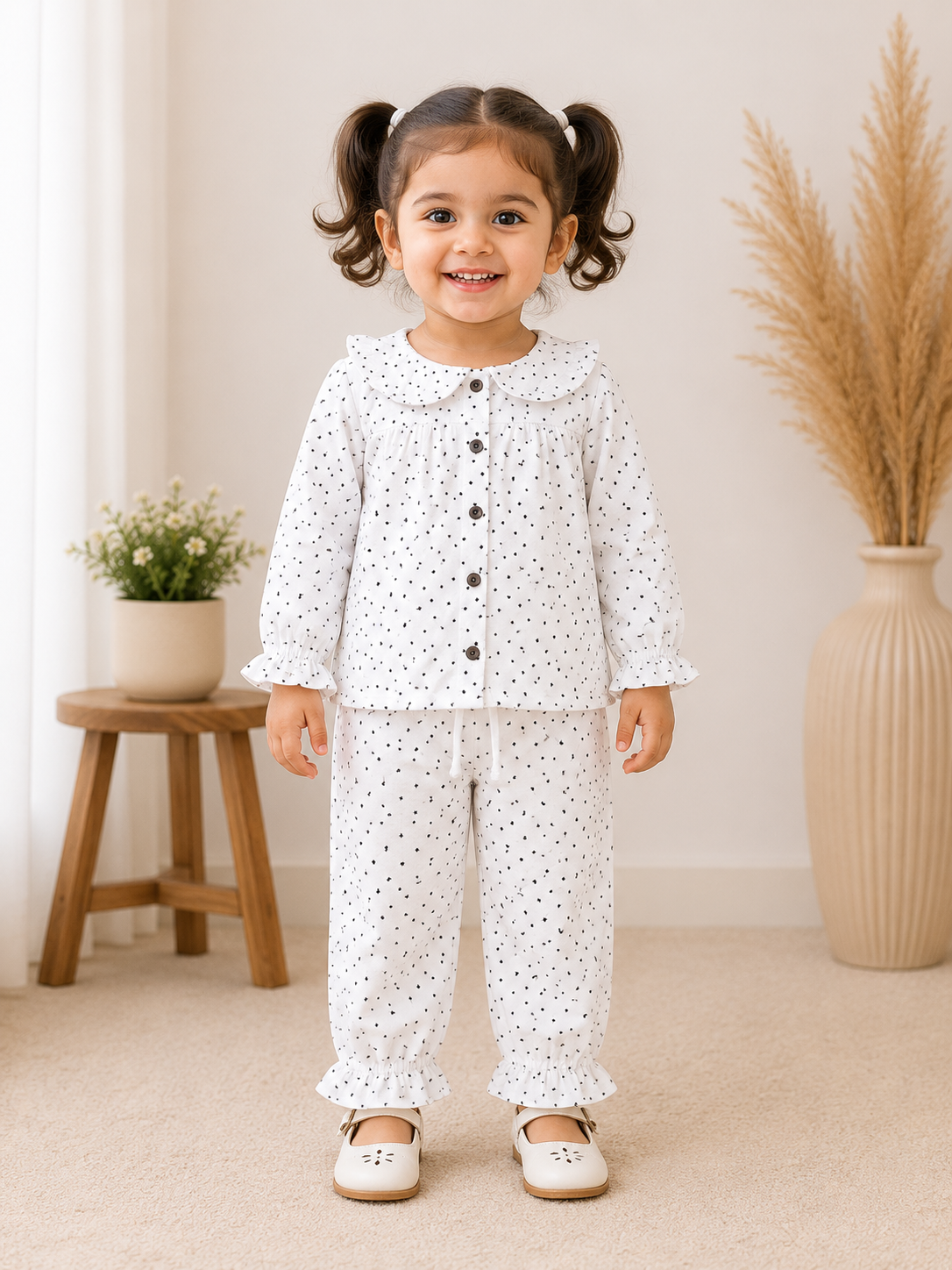 Girls Ruffle Neck Muslin Set
