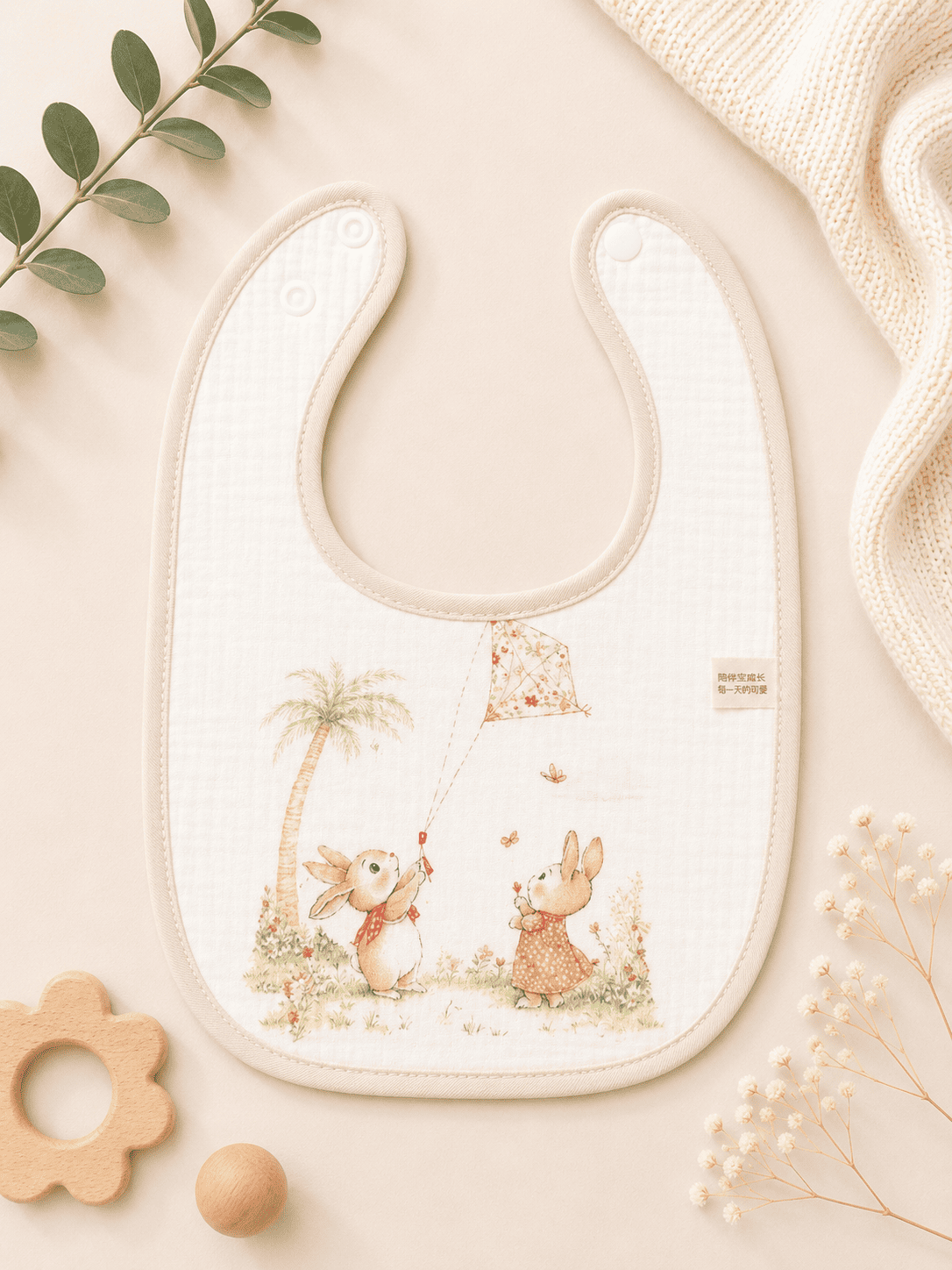 Muslin Bib - Rabbit and Kite