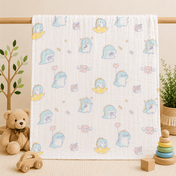 Muslin 6 Layer Bath Towel- Baby Dino