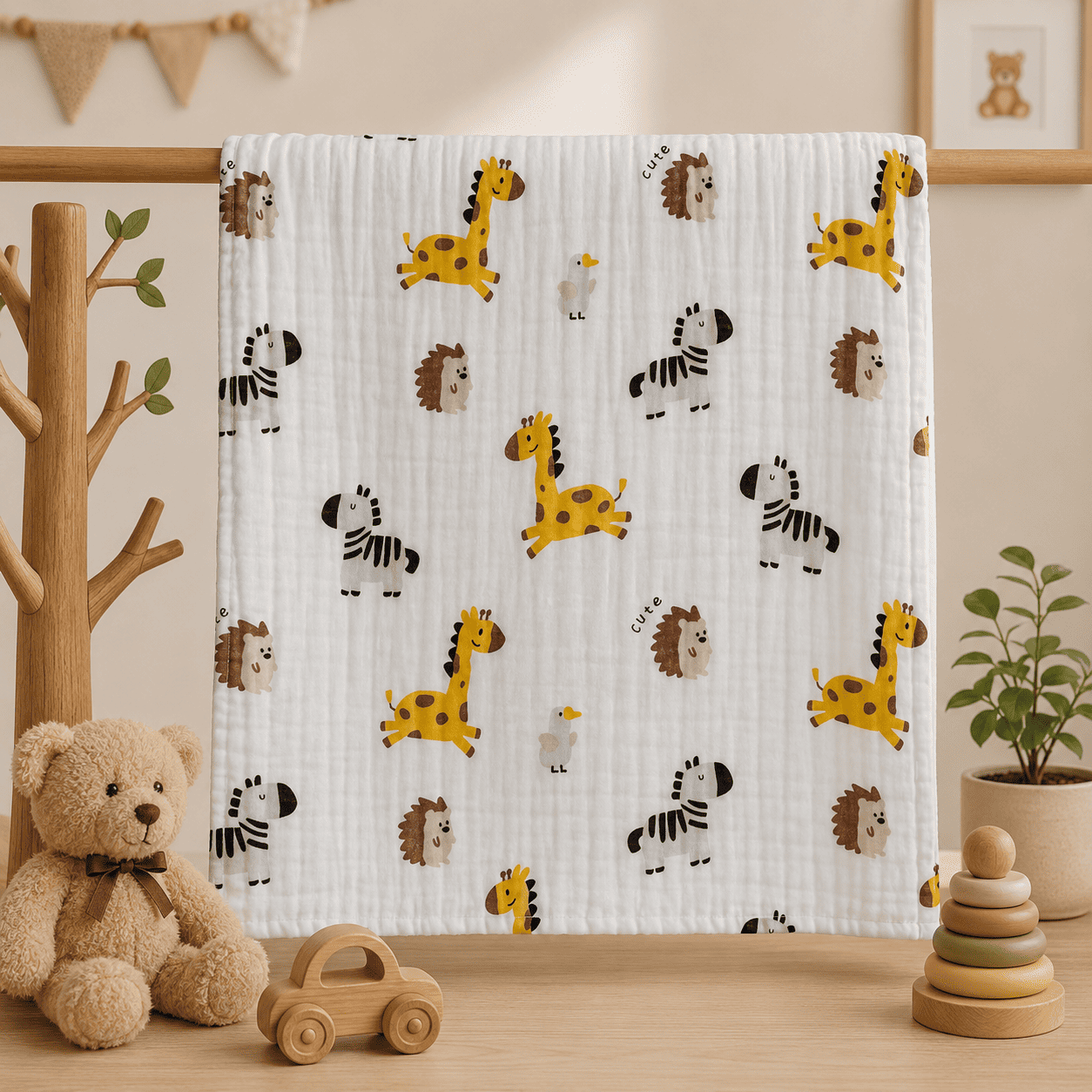 Muslin 6 Layer Bath Towel- Zebra
