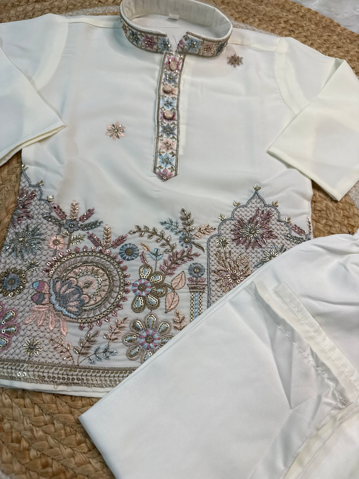Premium Silk Embroidery Kurta Set - Off White