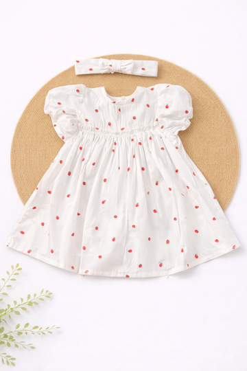 Muslin Frock with Headband- Strawberry