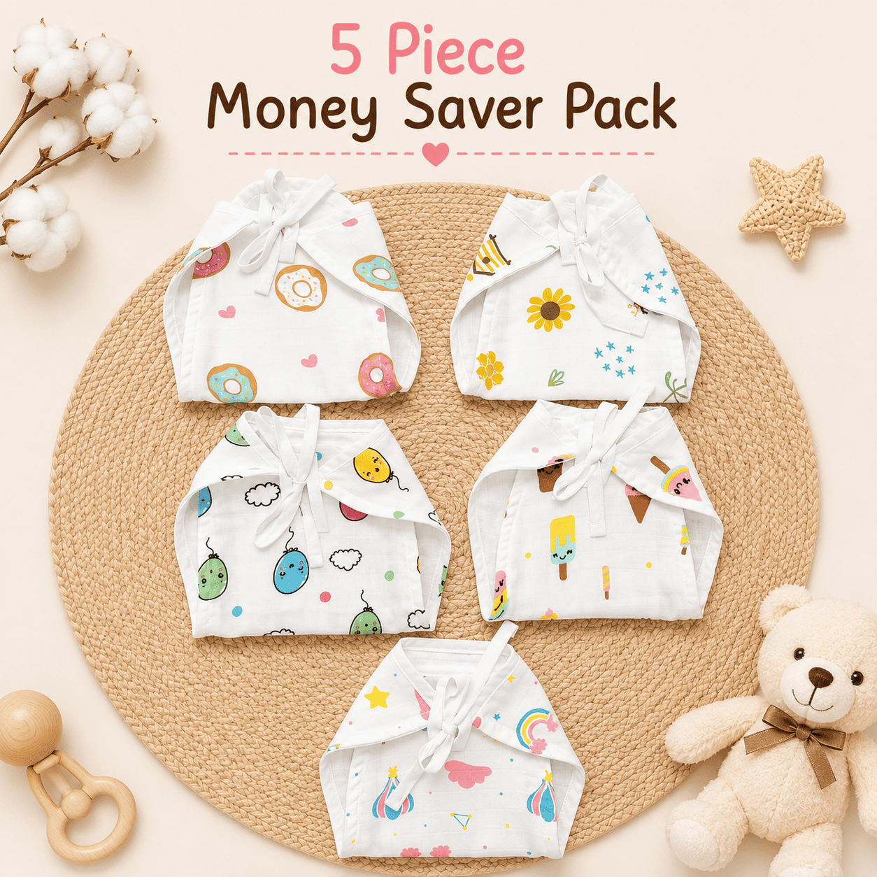 Muslin 6 layer Nappy- Pack Of 5