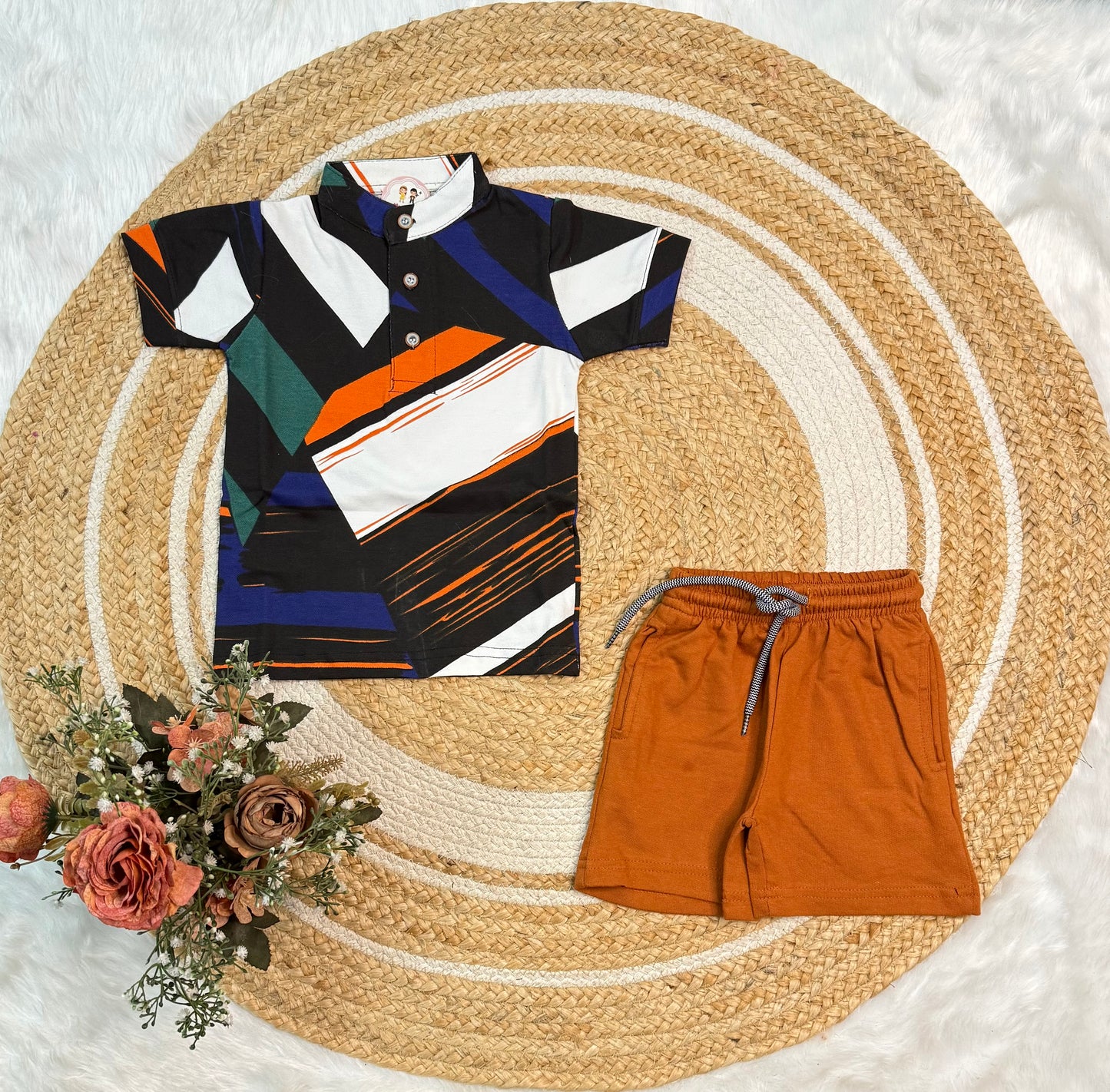 Boys Chinese Collar T-Shirt & Trouser Set