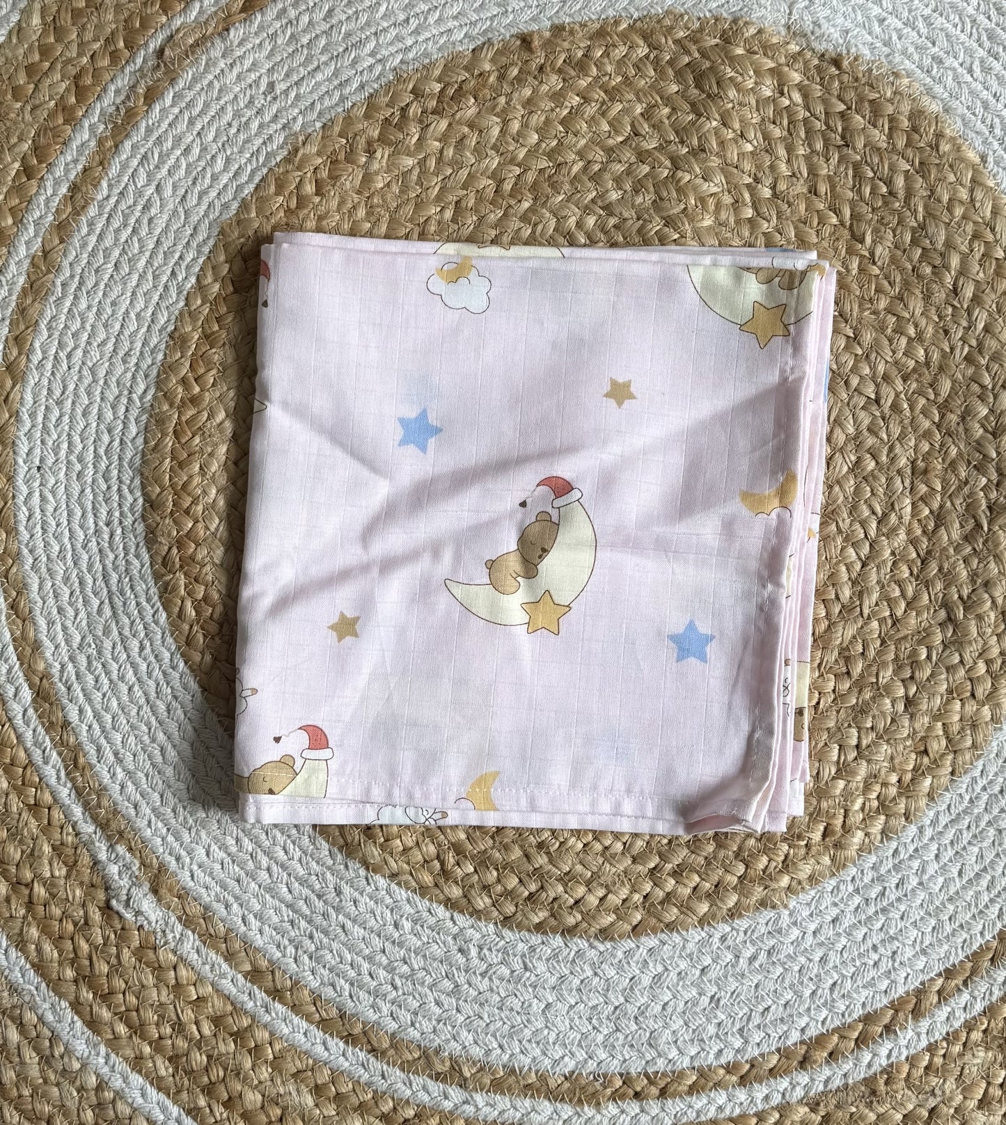 Premium Muslin Swaddle - Pink Bear Moon