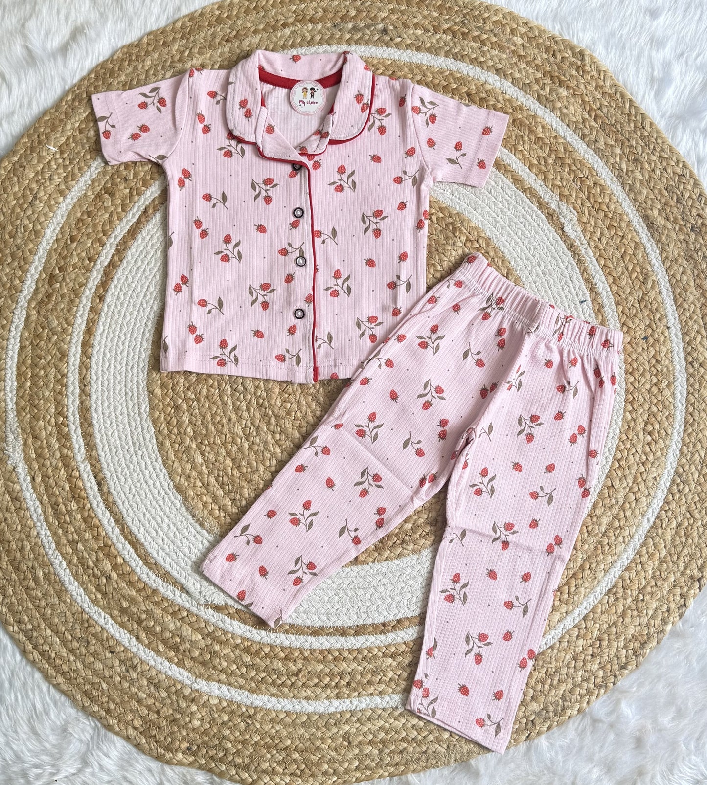 Half Sleeve Kids Night Suit -     Pastel Pink Berry