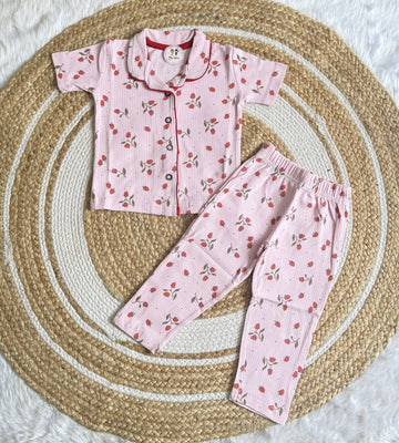 Half Sleeve Kids Night Suit -     Pastel Pink Berry