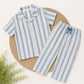 Half Sleeve Kids Night Suit Pure Cotton - Crushed Blue Stripes