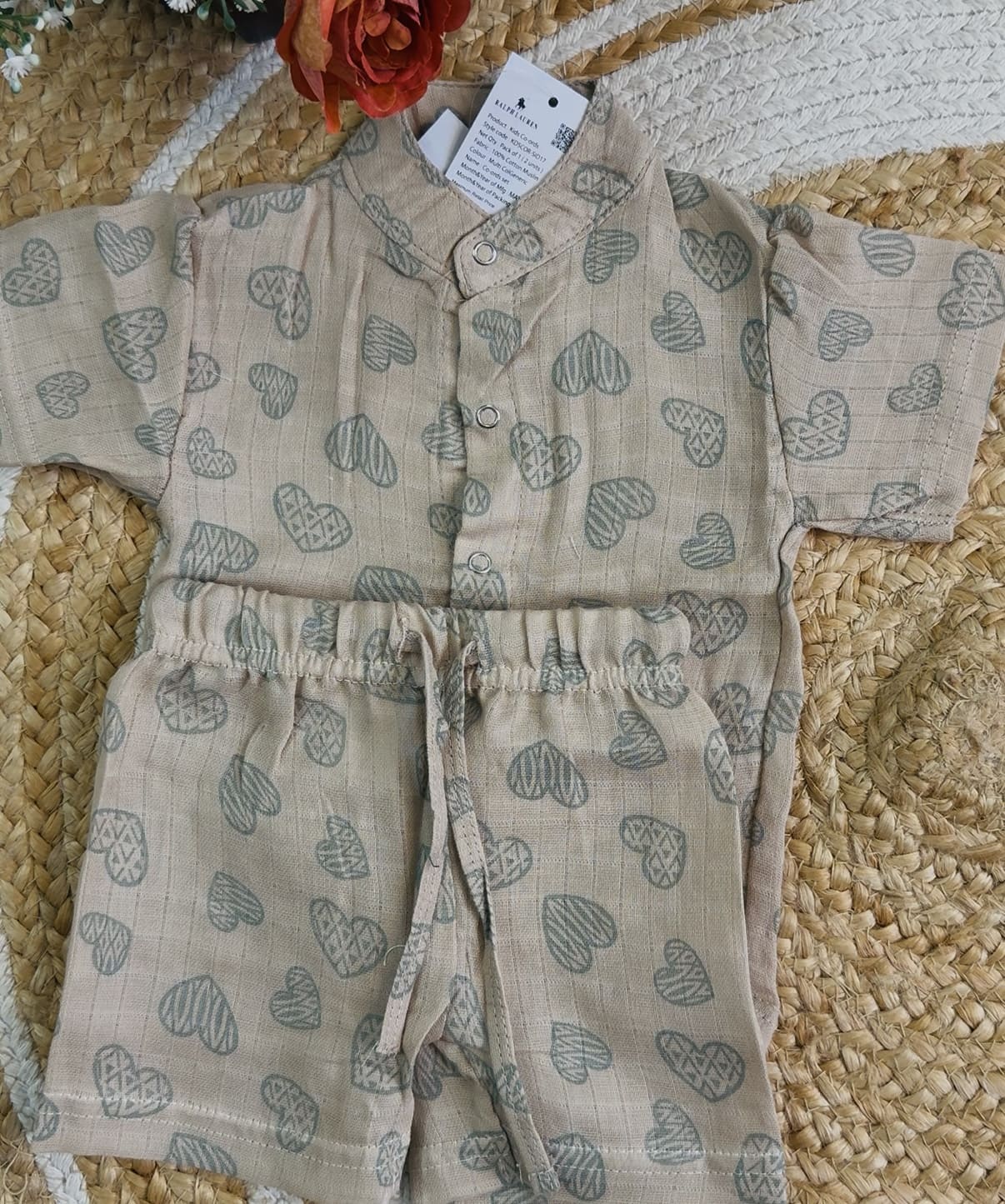 Premium Muslin Co-Ord Set- Sandal Grey Heart