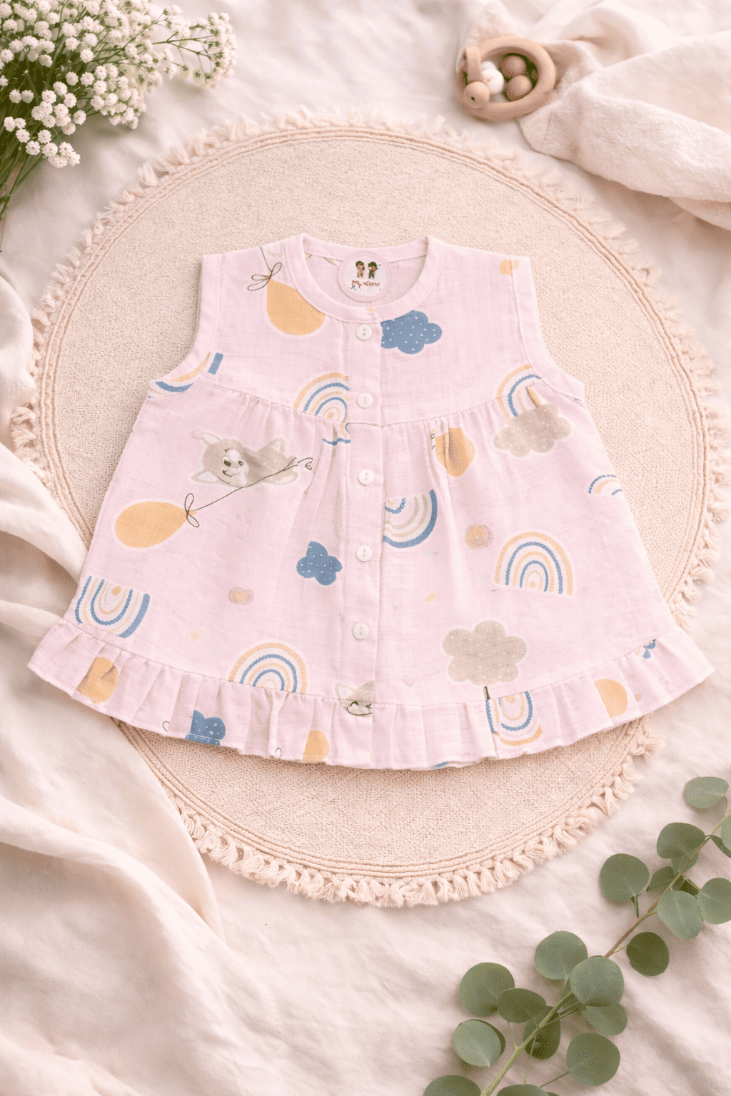 Premium Muslin Frock with Front Button
