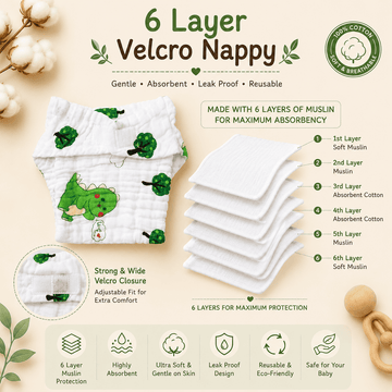 Crinkled Muslin Velcro Nappy - Pack of 5