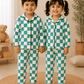 Premium Full Sleeve Night Suit - Green with White Checked