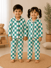 Premium Full Sleeve Night Suit - Green with White Checked