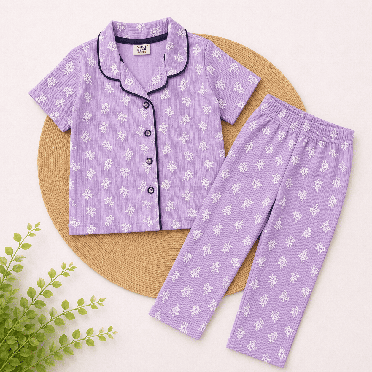 Half Sleeve Kids Night Suit -     Lilac Floral