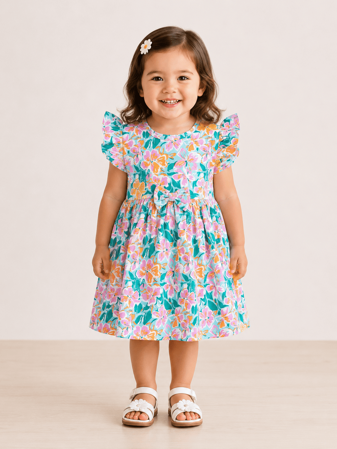 Frill Sleeve Frock - Mixed Flower
