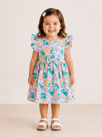 Frill Sleeve Frock - Mixed Flower