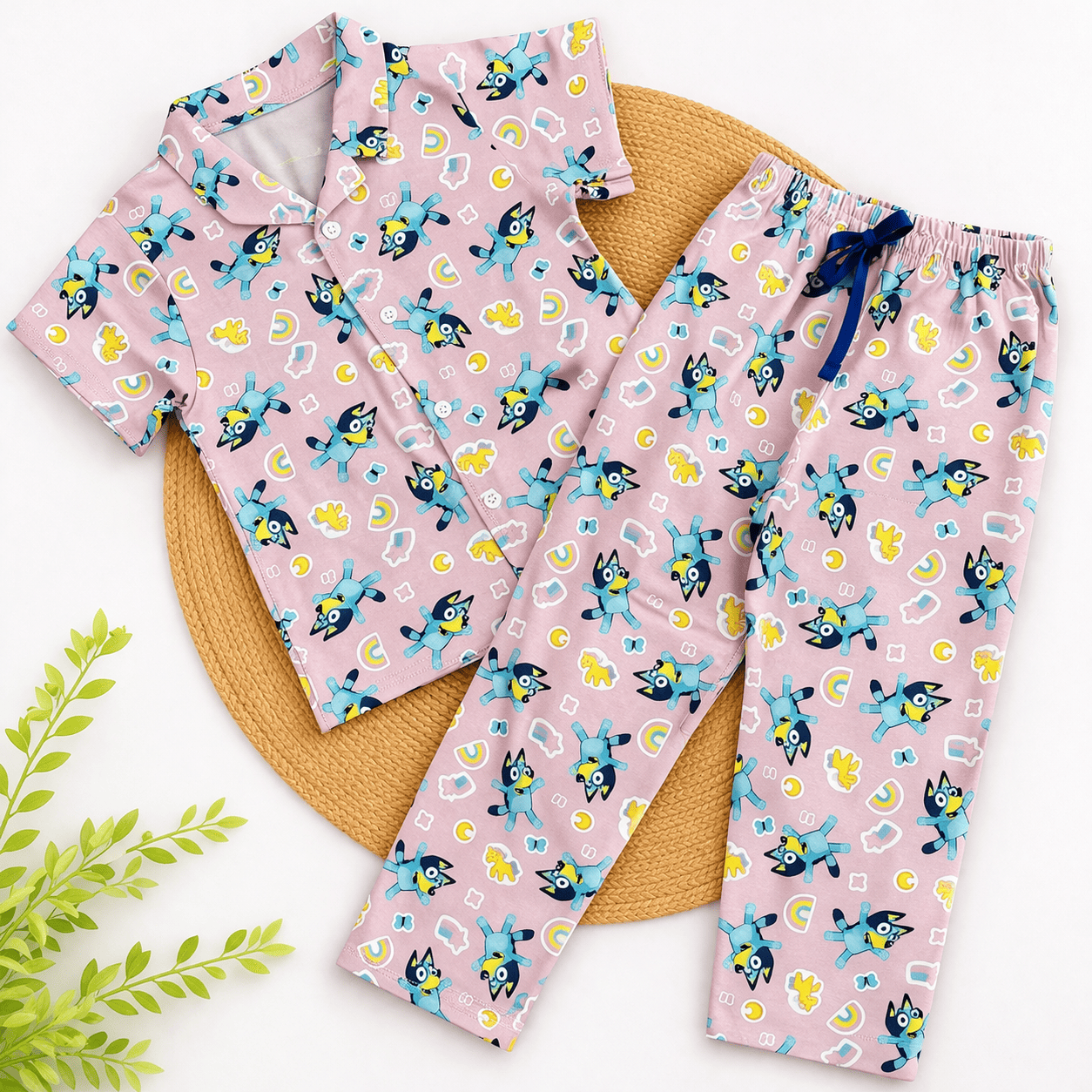 Half Sleeve Kids Night Suit - Light Pink Cartoon