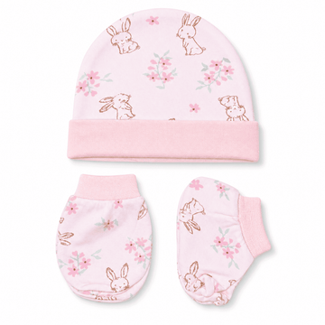 Cap, Mitten & Bootie Set - Pink Rabbit