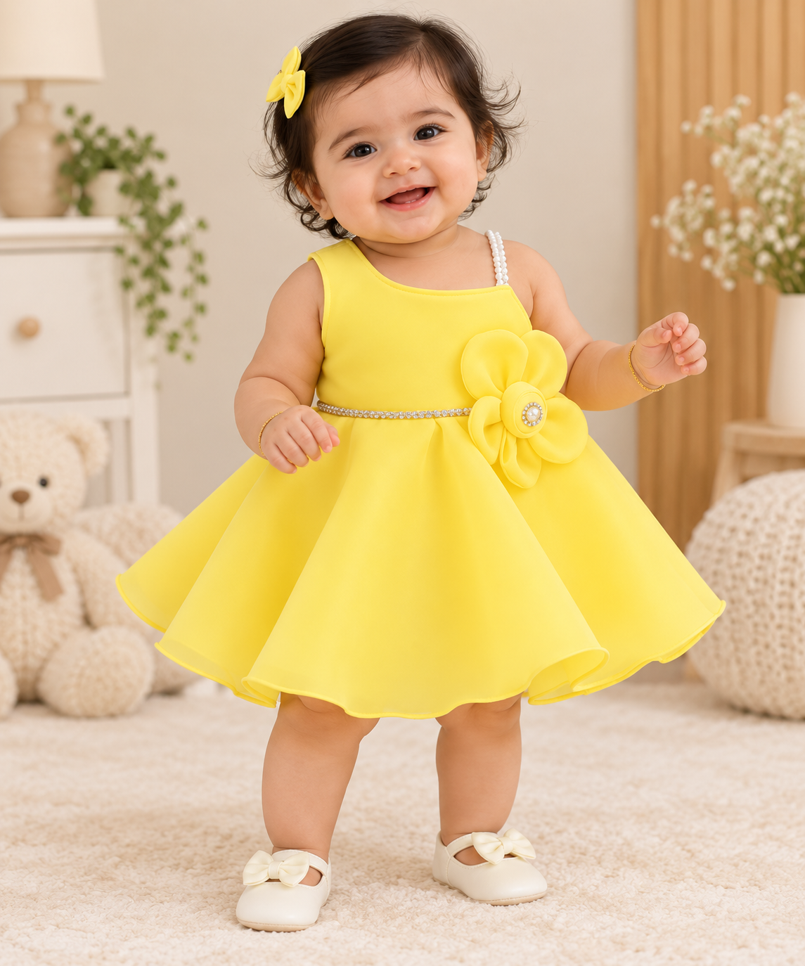 Premium Scuba Frock with Flair - Yellow(Baby)